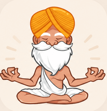A calm cartoon sage meditating cross-legged
